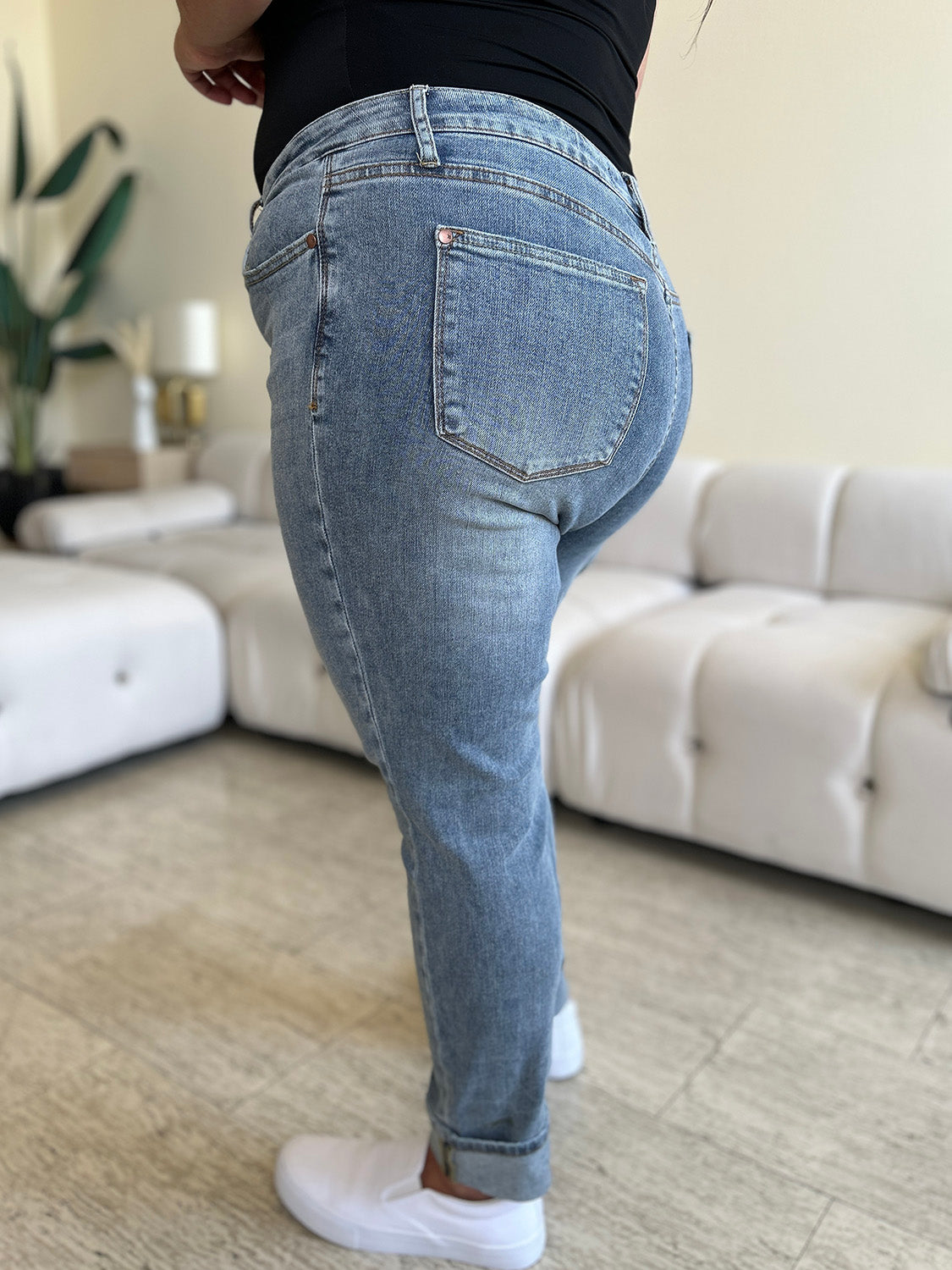 Get trendy with Judy Blue Full Size High Waist Cuff Hem Jeans - Plus Size available at Styles Code. Grab yours today!