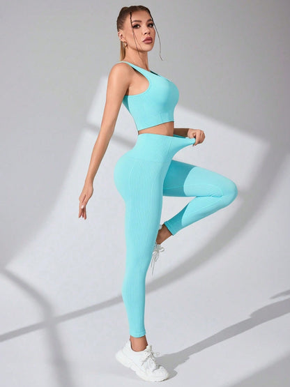 Get trendy with Scoop Neck Wide Strap Top and Pants Active Set - Activewear available at Styles Code. Grab yours today!