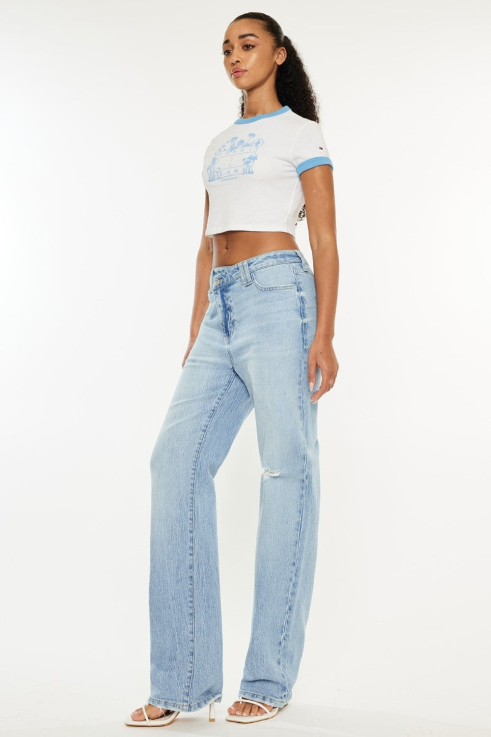 Get trendy with Distressed High Waist Straight Jeans - Jeans available at Styles Code. Grab yours today!