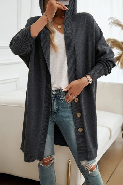 Get trendy with Devine Button Up Long Sleeve Hooded Cardigan -  available at Styles Code. Grab yours today!