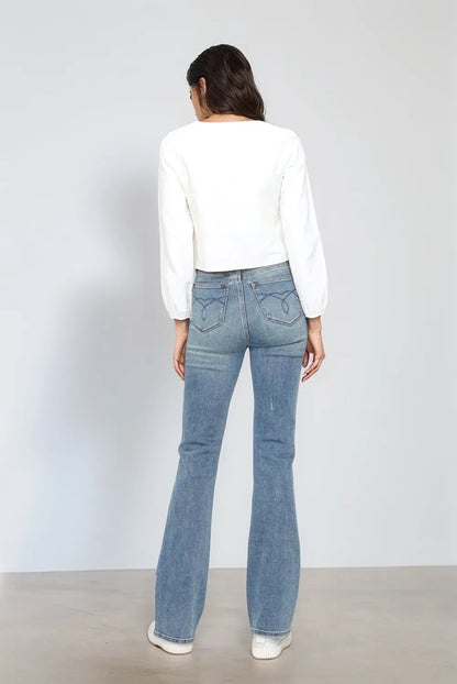 Get trendy with Full Size Tummy Control Bootcut Jeans - Jeans available at Styles Code. Grab yours today!