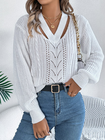 Get trendy with Cutout V-Neck Long Sleeve Sweater -  available at Styles Code. Grab yours today!