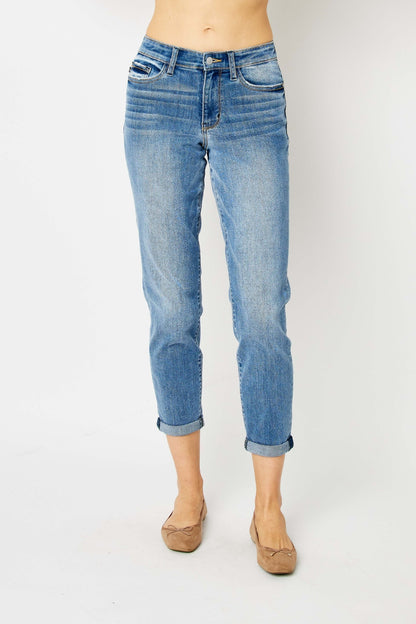 Get trendy with Judy Blue Full Size Cuffed Hem Slim Jeans -  available at Styles Code. Grab yours today!