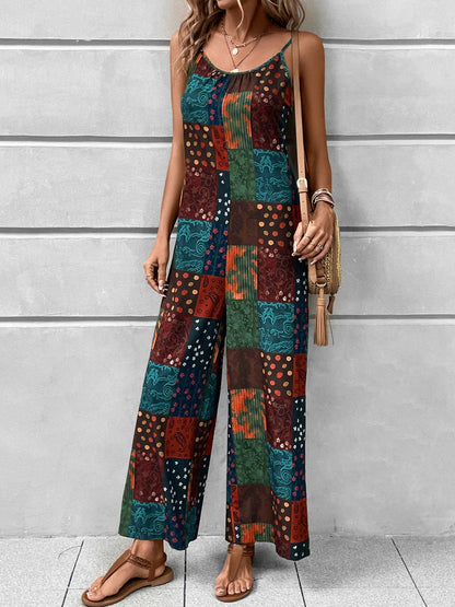 Get trendy with Printed Scoop Neck Spaghetti Strap Jumpsuit - Jumpsuit available at Styles Code. Grab yours today!