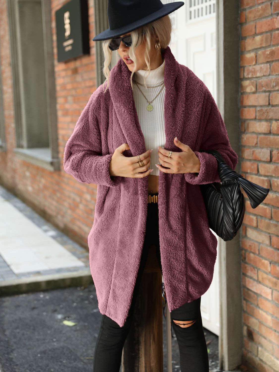 Get trendy with Open Front Hooded Teddy Coat - Coats available at Styles Code. Grab yours today!