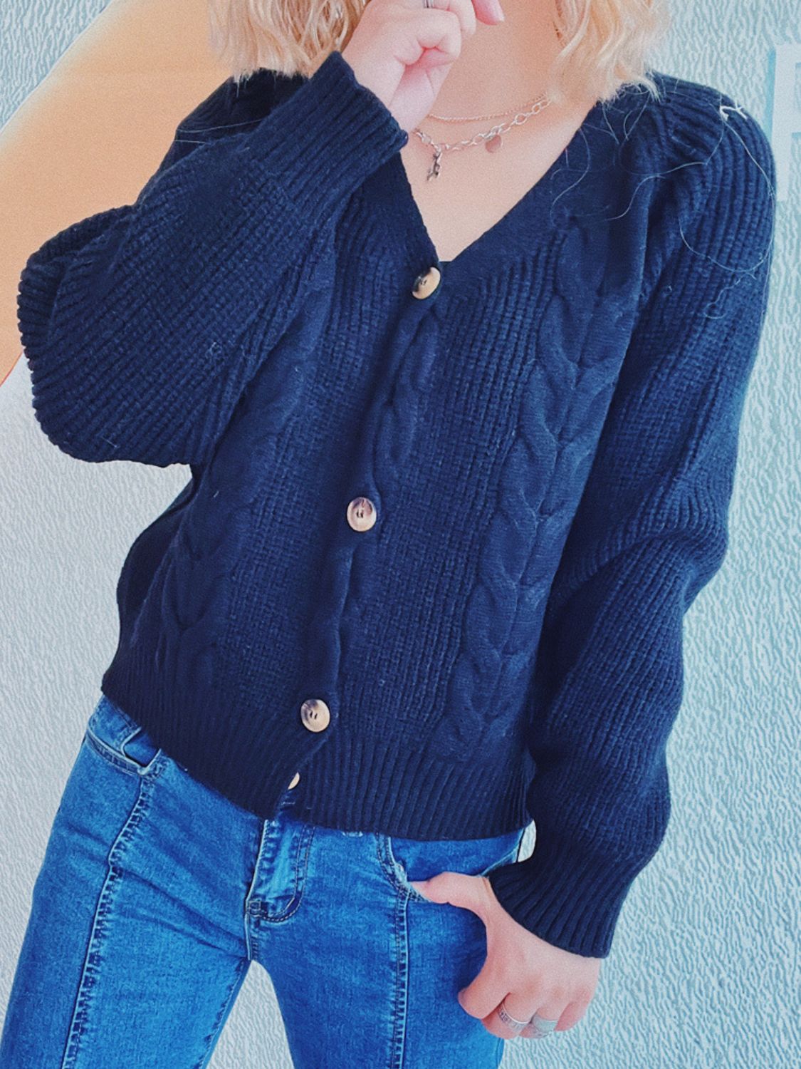 Get trendy with Cable-Knit V-Neck Cardigan - Cardigans available at Styles Code. Grab yours today!