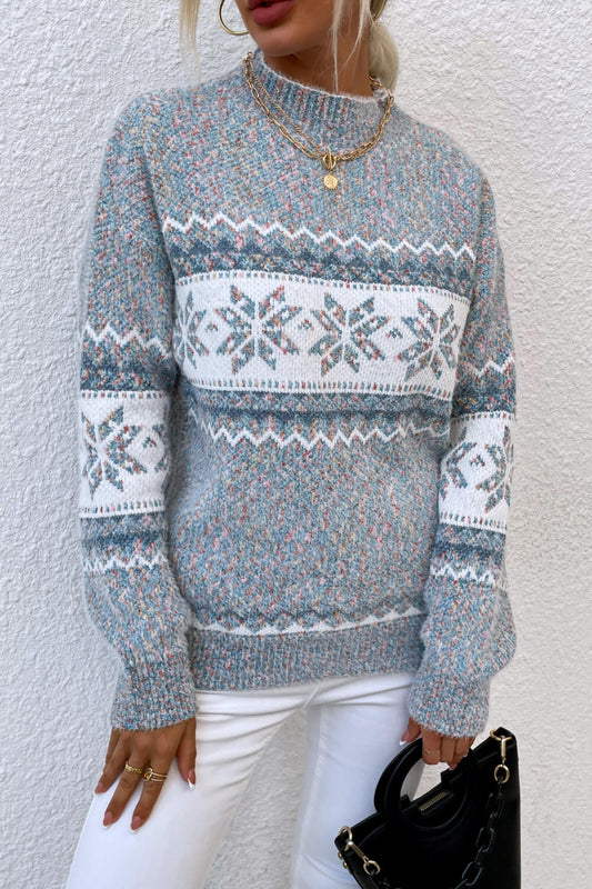 Get trendy with Snowflake Pattern Mock Neck Sweater - Sweaters available at Styles Code. Grab yours today!