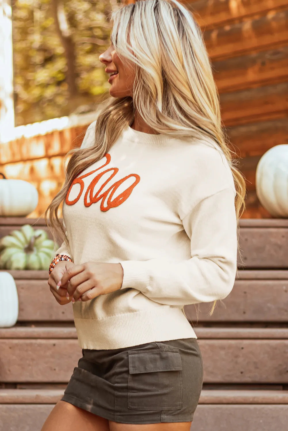 Get trendy with BOO Round Neck Long Sleeve Sweater -  available at Styles Code. Grab yours today!