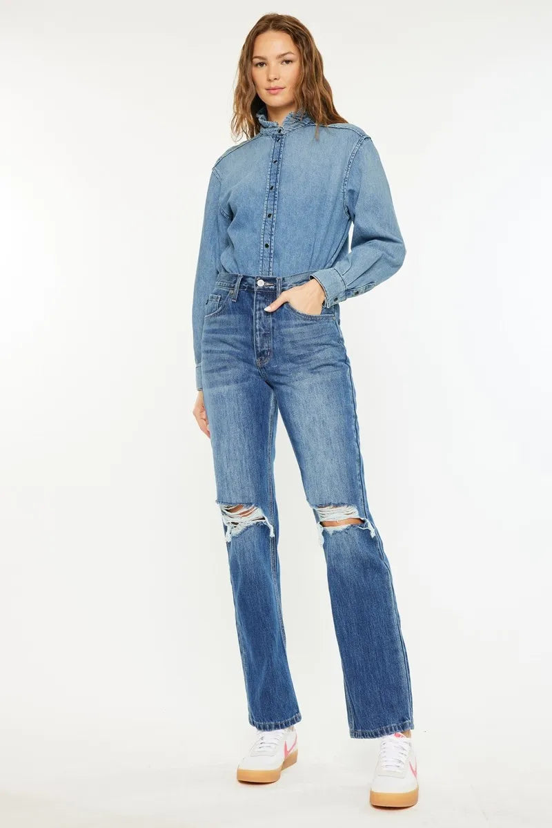 Get trendy with High Rise 90's Boyfriend Jeans - Jeans available at Styles Code. Grab yours today!