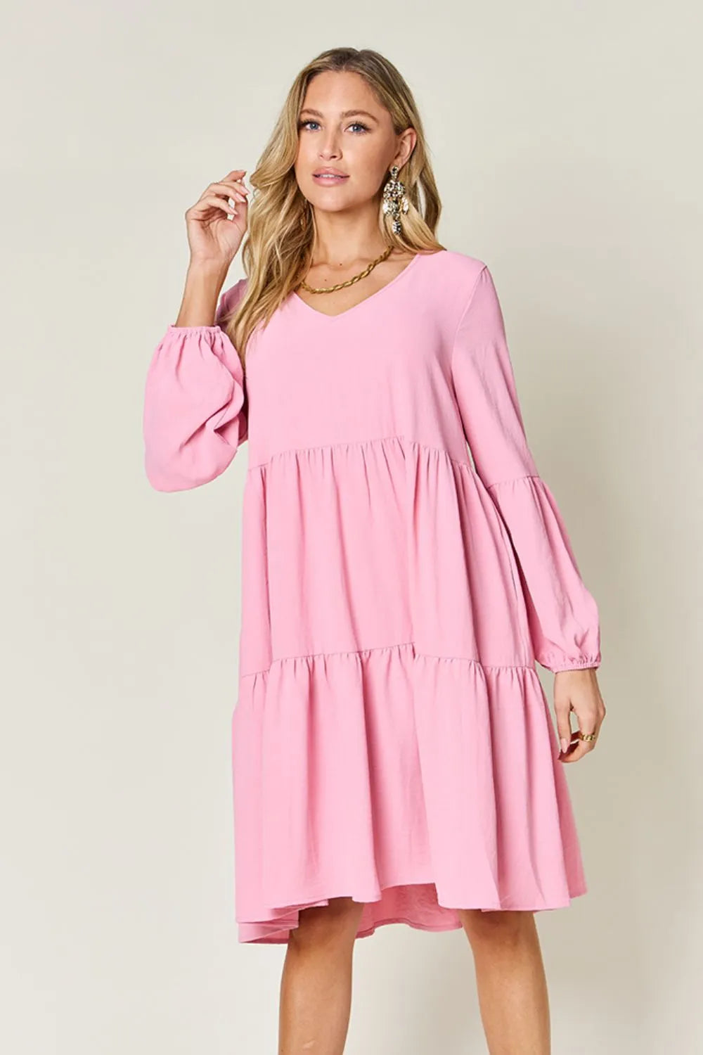 Get trendy with Full Size V-Neck Tiered Dress - Dress available at Styles Code. Grab yours today!