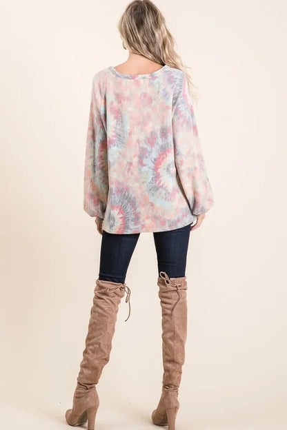 Get trendy with Tie Dye Top with Puff Sleeves - Top available at Styles Code. Grab yours today!