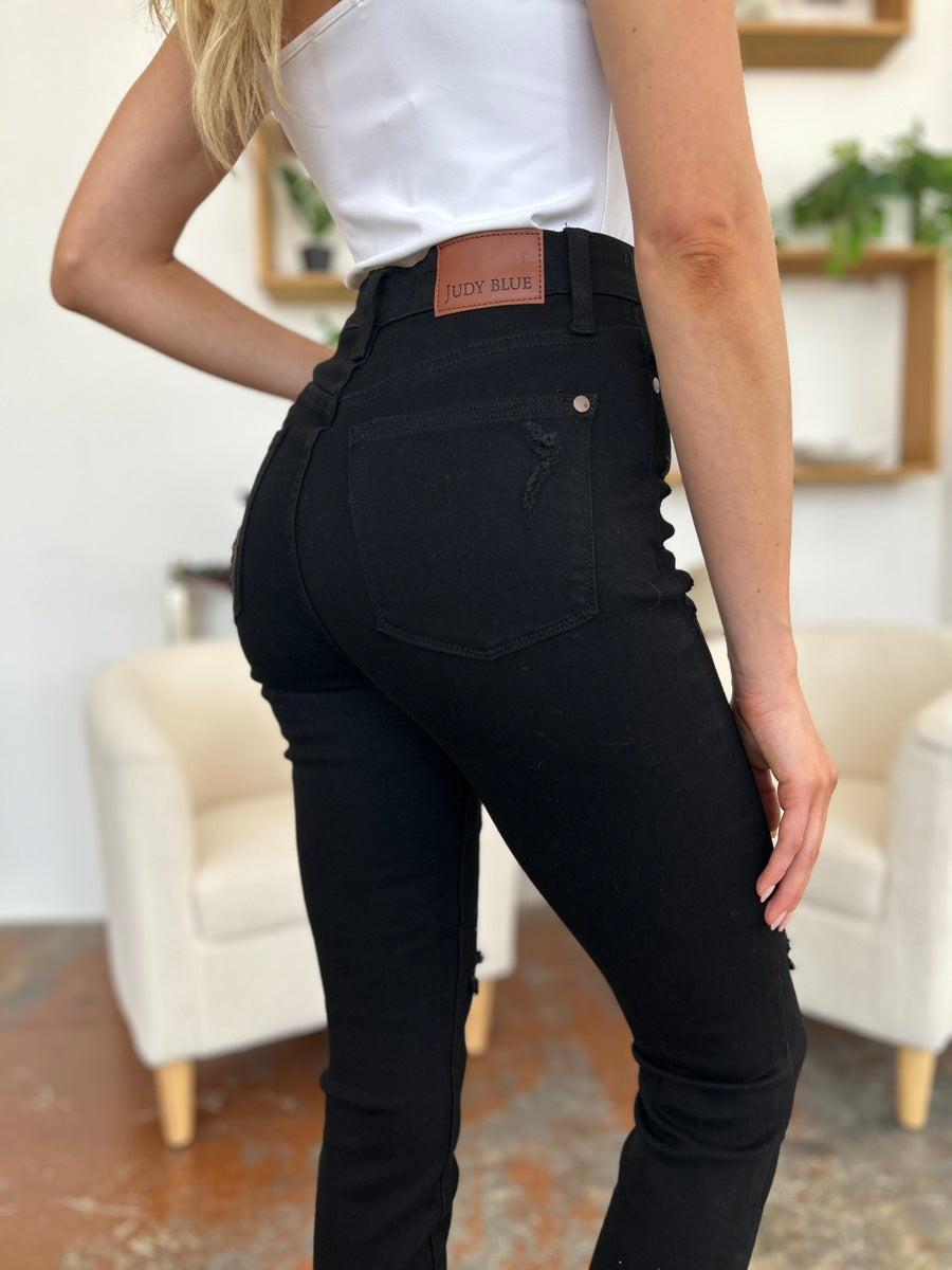 Get trendy with Judy Blue Full Size Distressed Tummy Control High Waist Skinny Jeans - Plus Size available at Styles Code. Grab yours today!