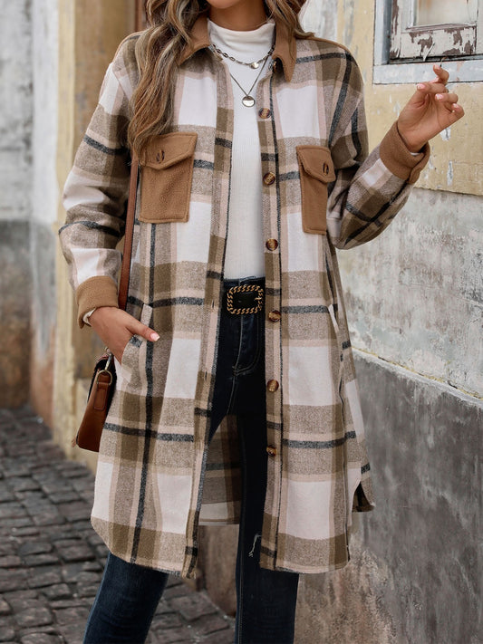 Get trendy with Perfee Plaid Button Up Long Sleeve Coat -  available at Styles Code. Grab yours today!