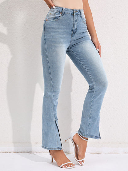 Get trendy with Slit Buttoned Jeans with Pockets - Jeans available at Styles Code. Grab yours today!