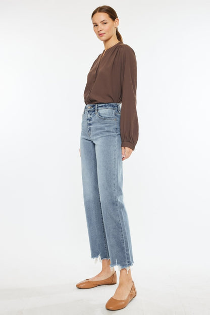 Get trendy with High Rise Slim Wide Leg Jeans - Jeans available at Styles Code. Grab yours today!