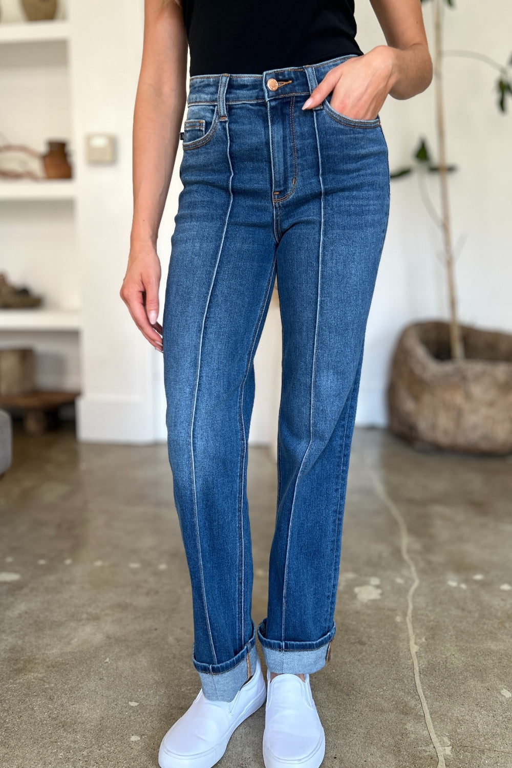 Get trendy with Judy Blue Full Size High Waist Front Seam Detail Straight Jeans - Plus Size available at Styles Code. Grab yours today!