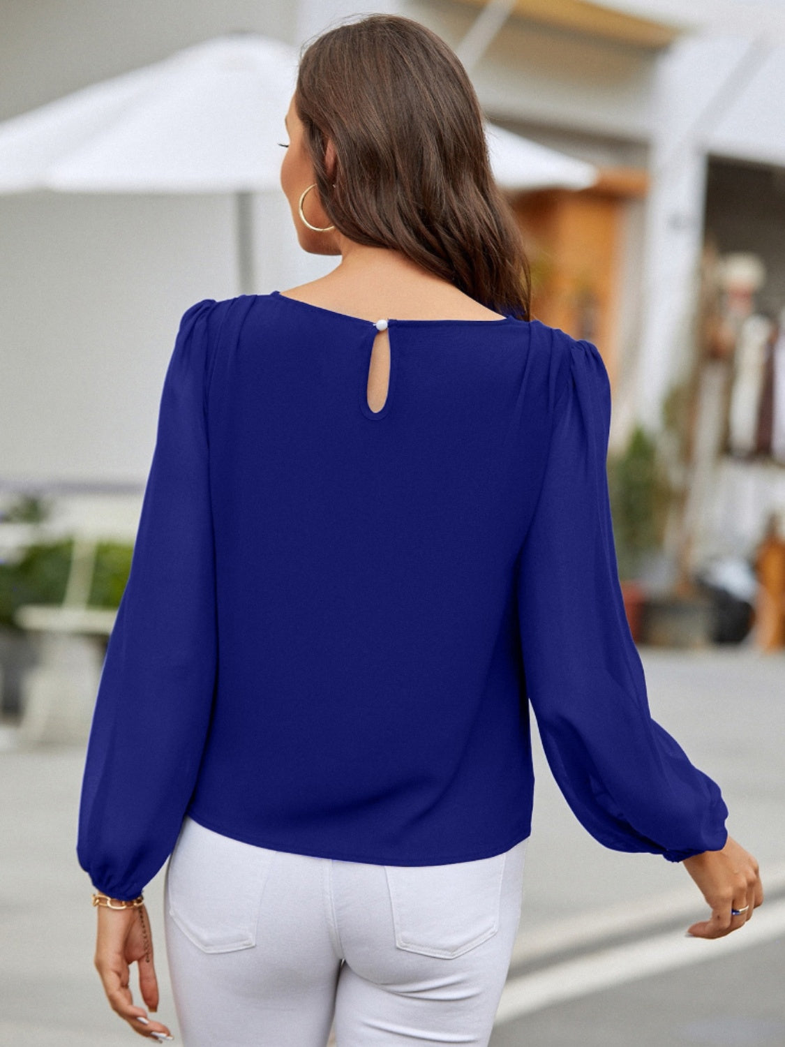 Get trendy with Round Neck Balloon Sleeve Blouse - Blouse available at Styles Code. Grab yours today!