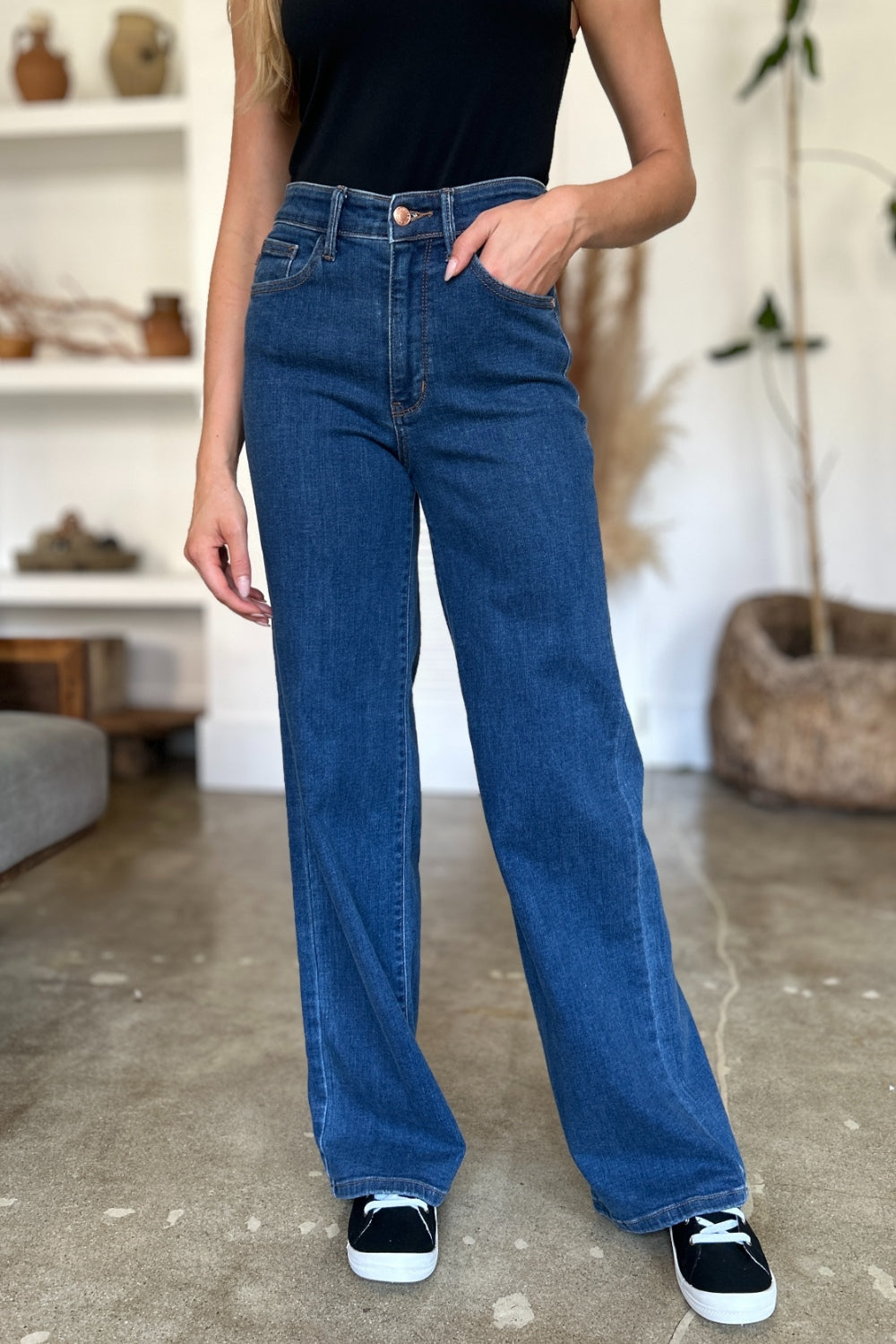 Get trendy with Judy Blue Full Size High Rise Straight Jeans - Plus Size available at Styles Code. Grab yours today!