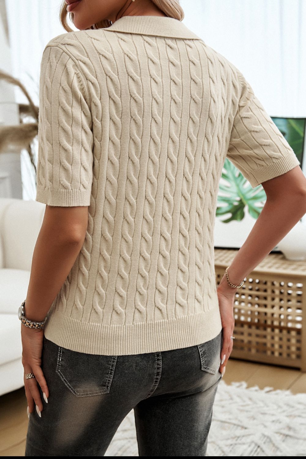 Get trendy with Devine Cable-Knit Short Sleeve Sweater -  available at Styles Code. Grab yours today!