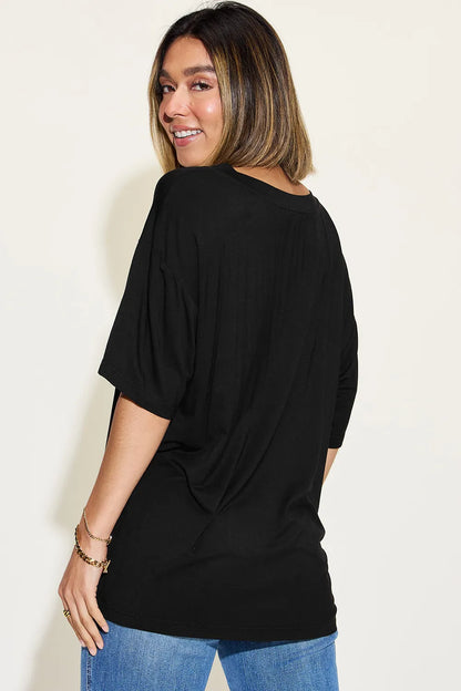 Get trendy with V-Neck Drop Shoulder T-Shirt - T-Shirt available at Styles Code. Grab yours today!