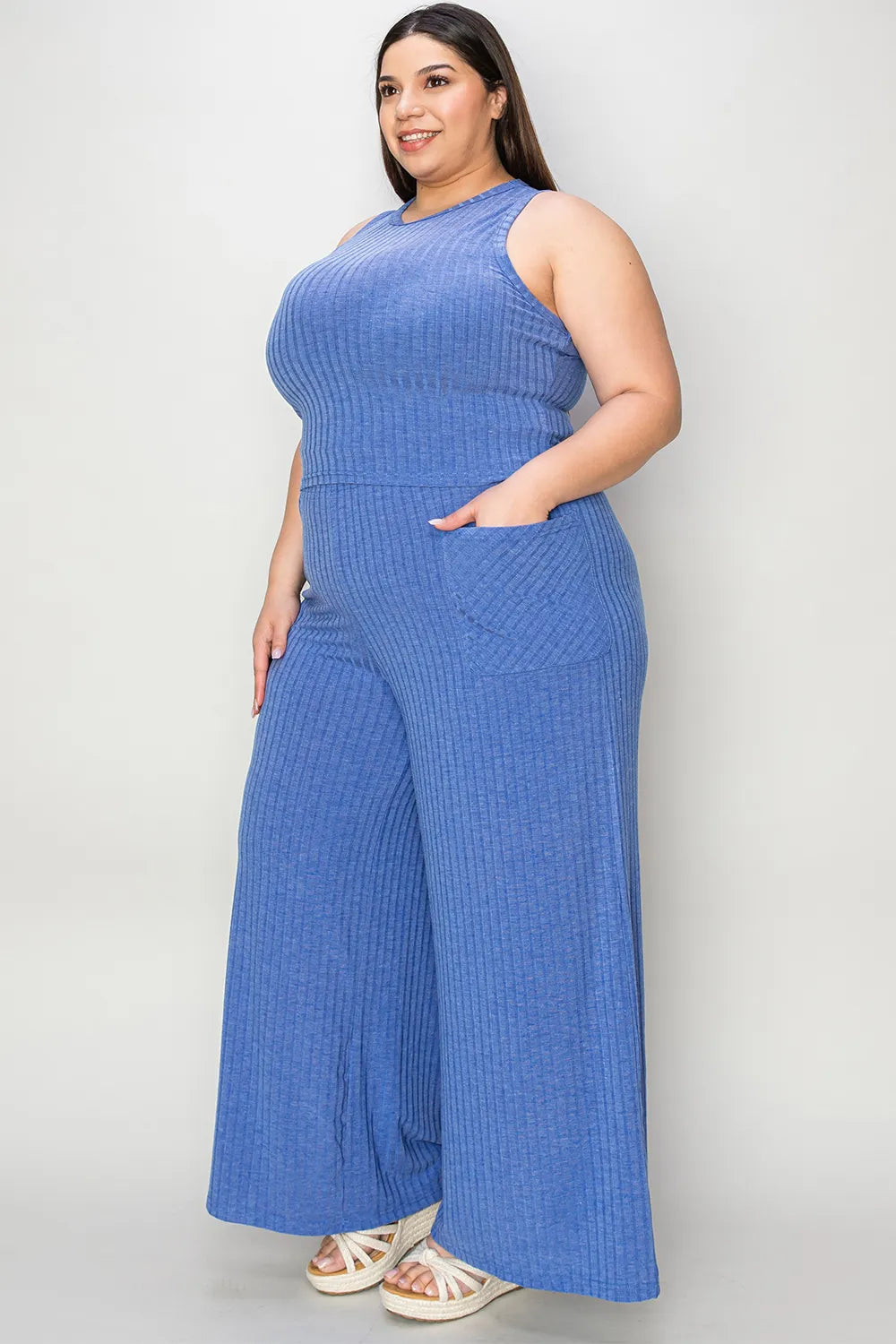Get trendy with Ribbed Tank & Wide Leg Pants Set - Two Piece Sets available at Styles Code. Grab yours today!