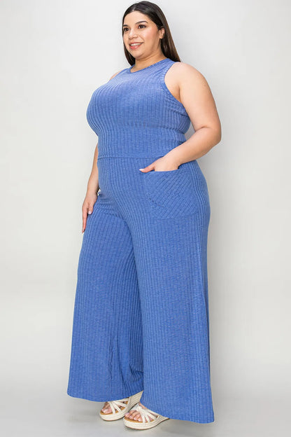 Get trendy with Ribbed Tank & Wide Leg Pants Set - Two Piece Sets available at Styles Code. Grab yours today!