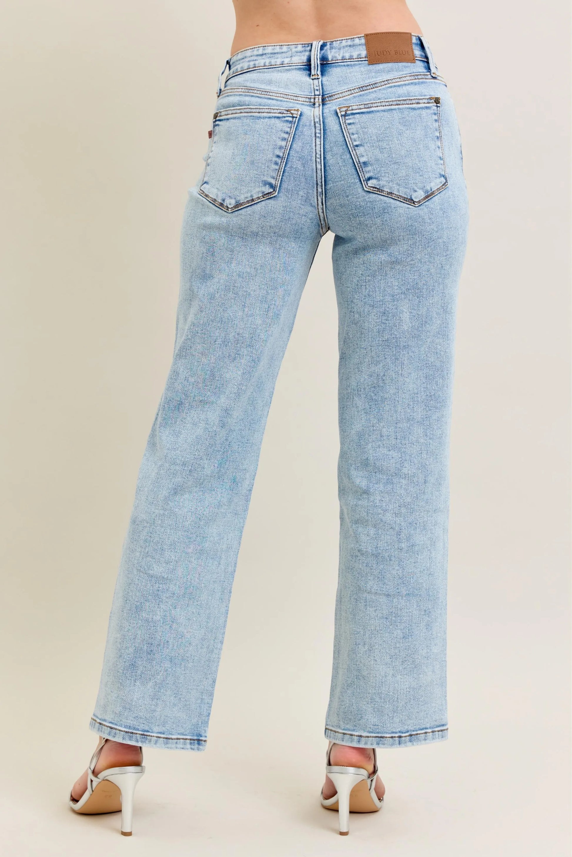 Get trendy with High Waist Stone Wash Straight Jeans - Jeans available at Styles Code. Grab yours today!