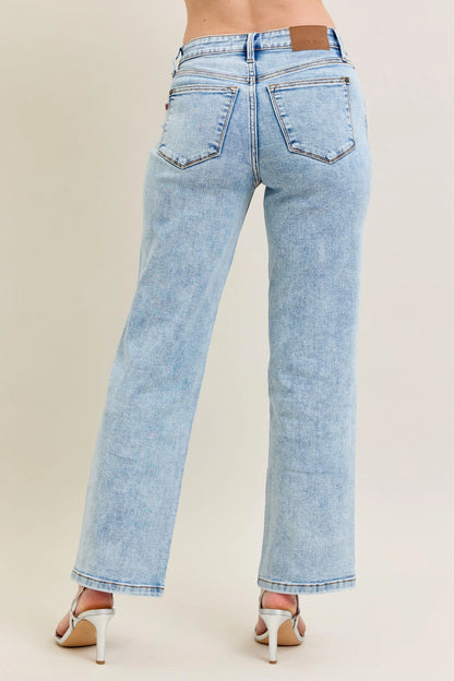 Get trendy with High Waist Stone Wash Straight Jeans - Jeans available at Styles Code. Grab yours today!