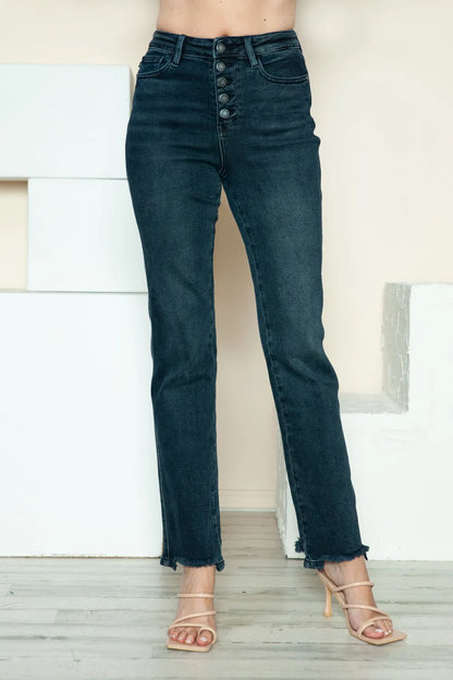 Get trendy with Button Fly Hem Straight Jeans - Jeans available at Styles Code. Grab yours today!