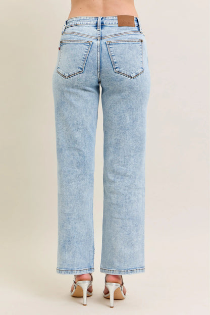 Get trendy with High Waist Stone Wash Straight Jeans - Jeans available at Styles Code. Grab yours today!