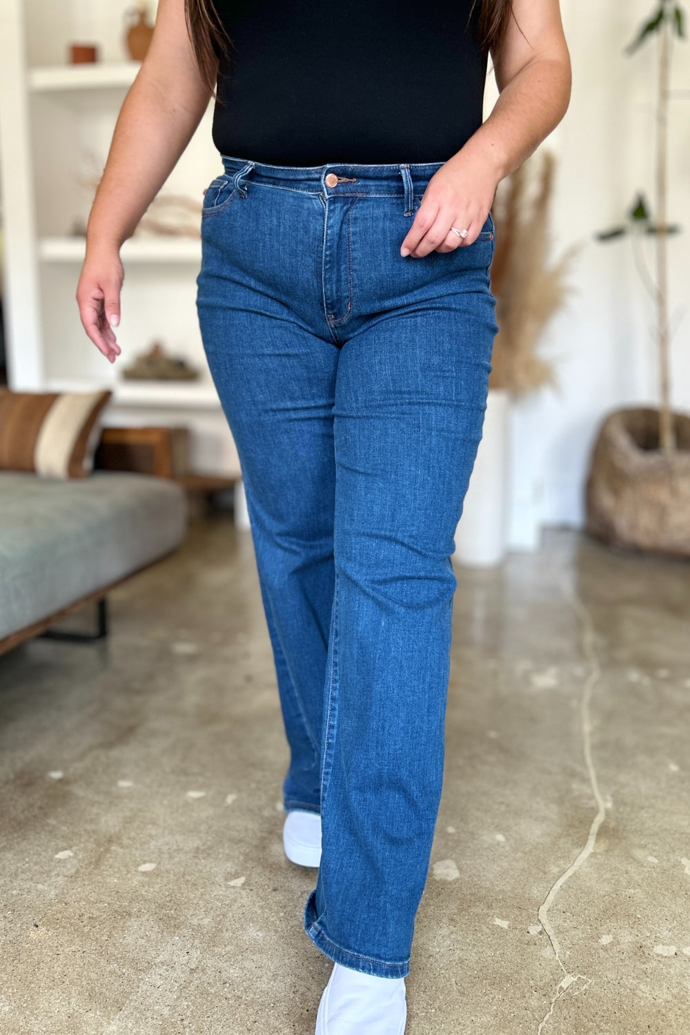 Get trendy with Judy Blue Full Size High Rise Straight Jeans - Plus Size available at Styles Code. Grab yours today!