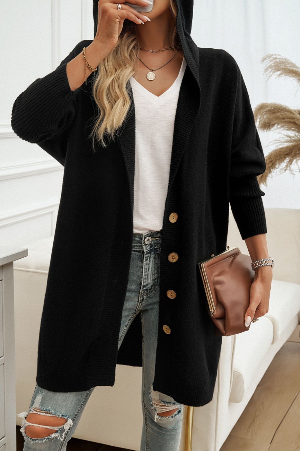 Get trendy with Devine Button Up Long Sleeve Hooded Cardigan -  available at Styles Code. Grab yours today!