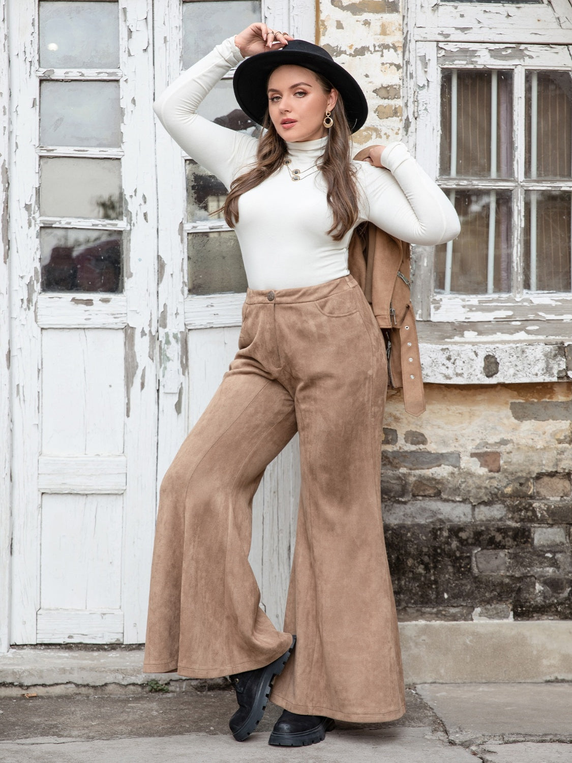 Get trendy with Plus Size Pocketed Flare Pants - Plus Size available at Styles Code. Grab yours today!