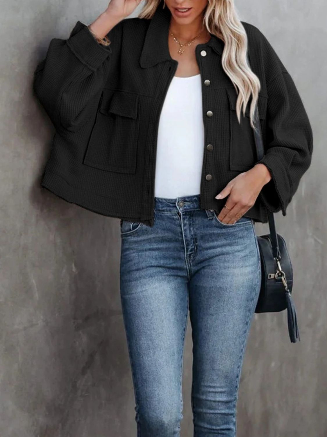 Get trendy with Button Up Long Sleeve Jacket -  available at Styles Code. Grab yours today!