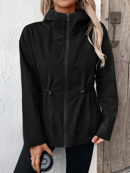 Get trendy with Drawstring Zip Up Hooded Jacket - Jacket available at Styles Code. Grab yours today!