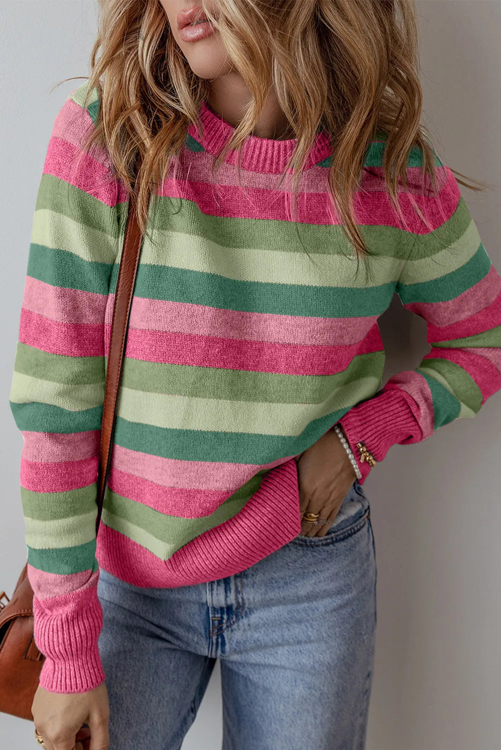 Get trendy with Striped Round Neck Long Sleeve Sweater - Sweaters available at Styles Code. Grab yours today!