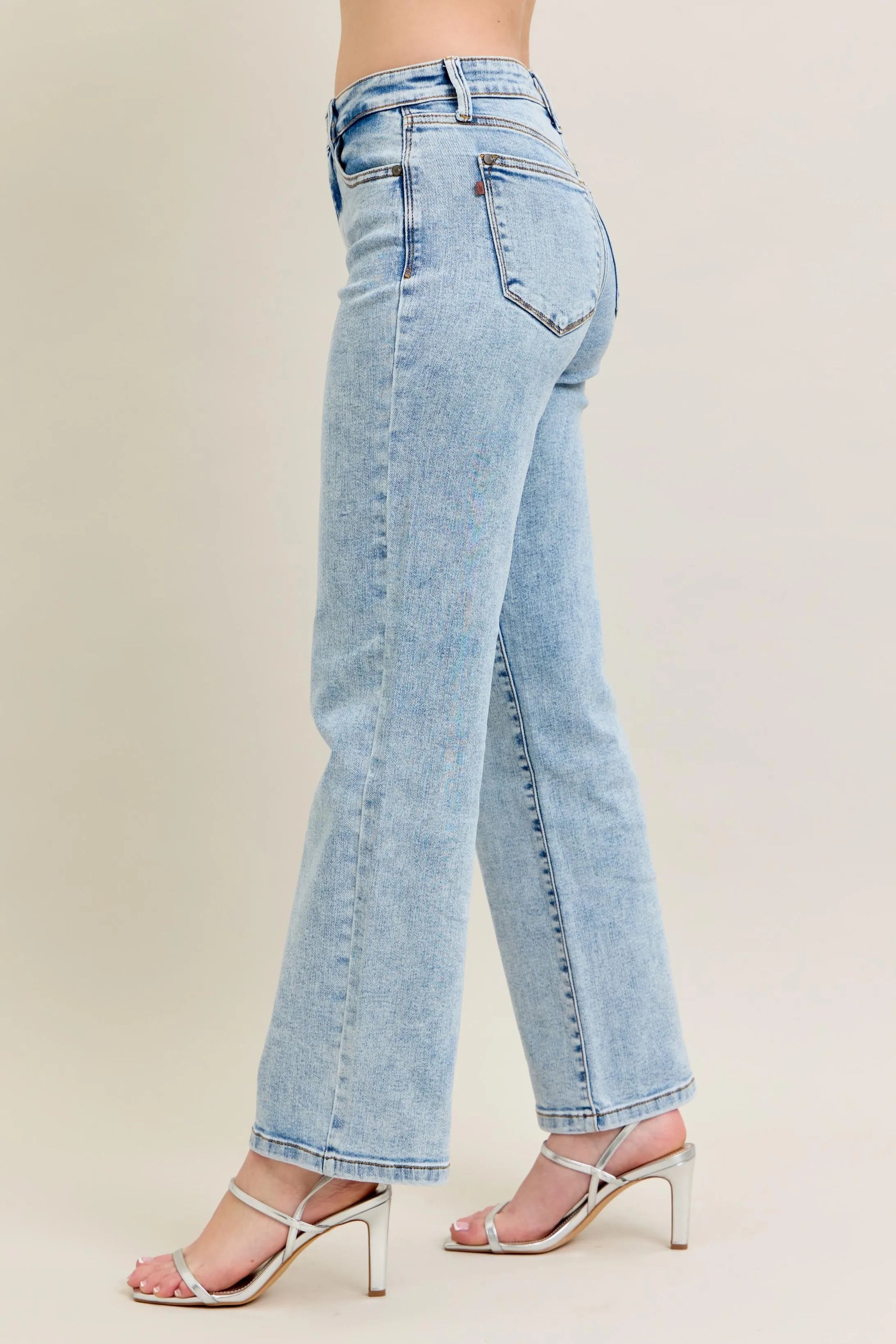Get trendy with High Waist Stone Wash Straight Jeans - Jeans available at Styles Code. Grab yours today!