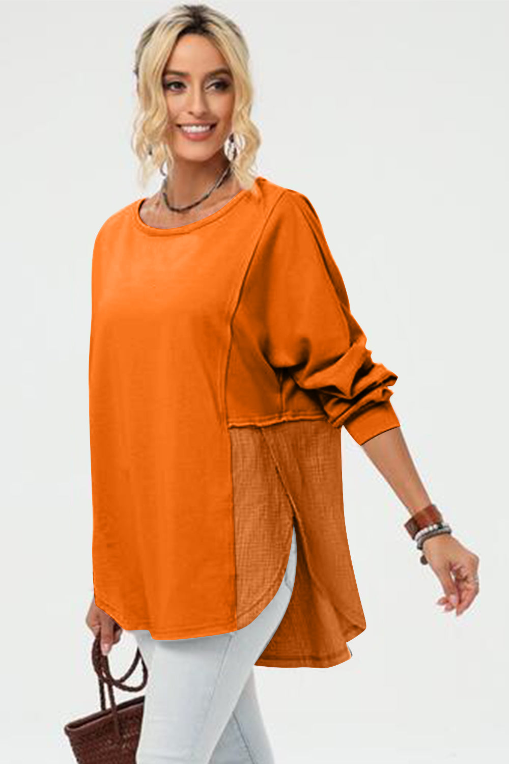 Get trendy with Full Size Long Sleeve High-Low T-Shirt -  available at Styles Code. Grab yours today!