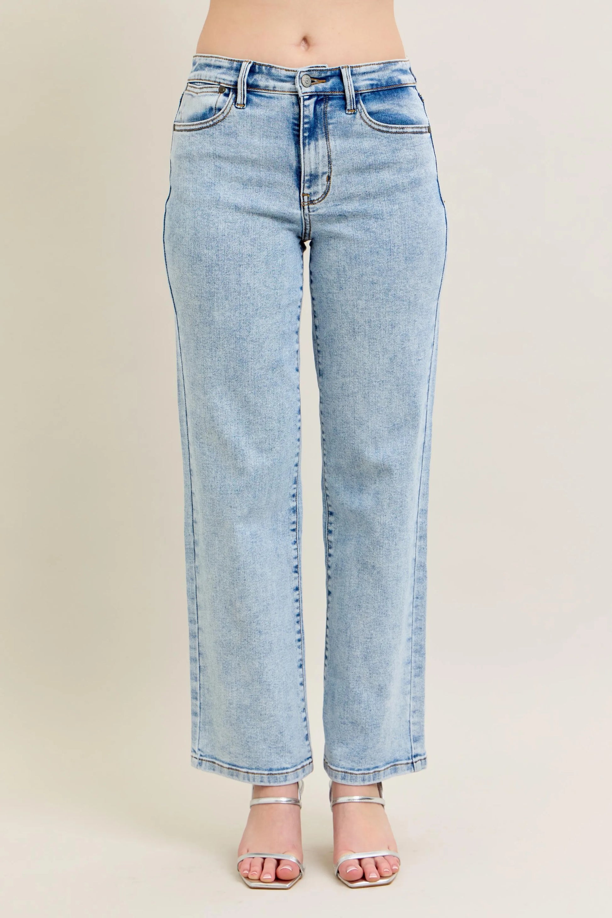 Get trendy with High Waist Stone Wash Straight Jeans - Jeans available at Styles Code. Grab yours today!