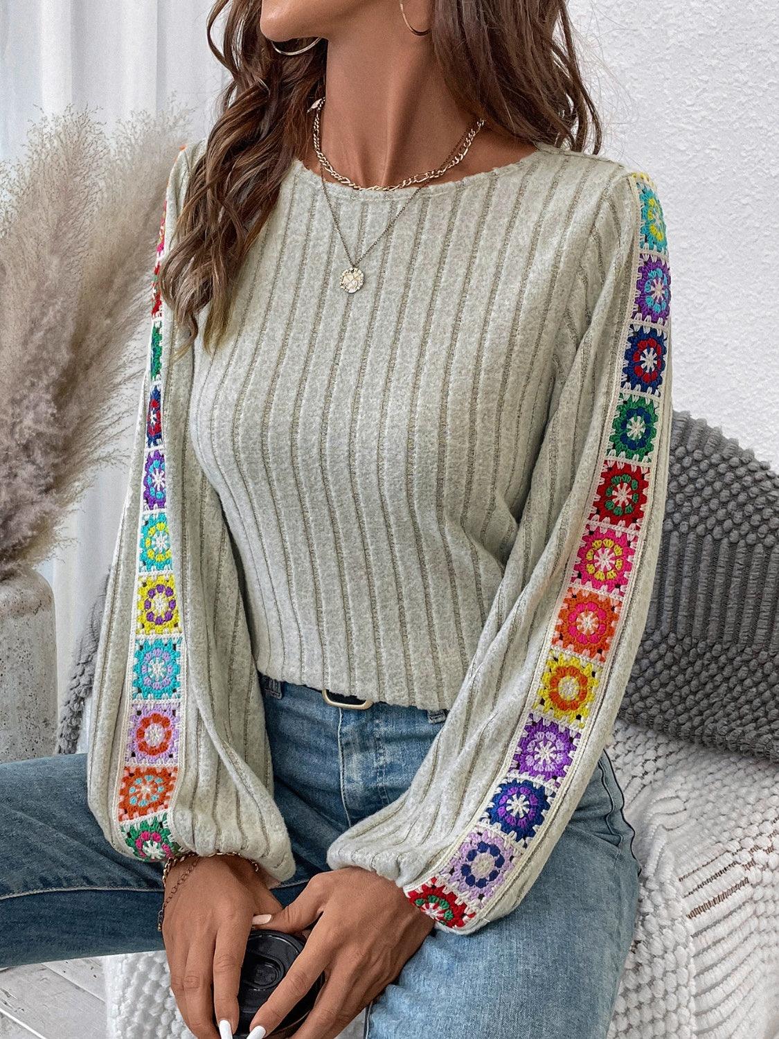 Get trendy with Embroidered Round Neck Long Sleeve Top -  available at Styles Code. Grab yours today!