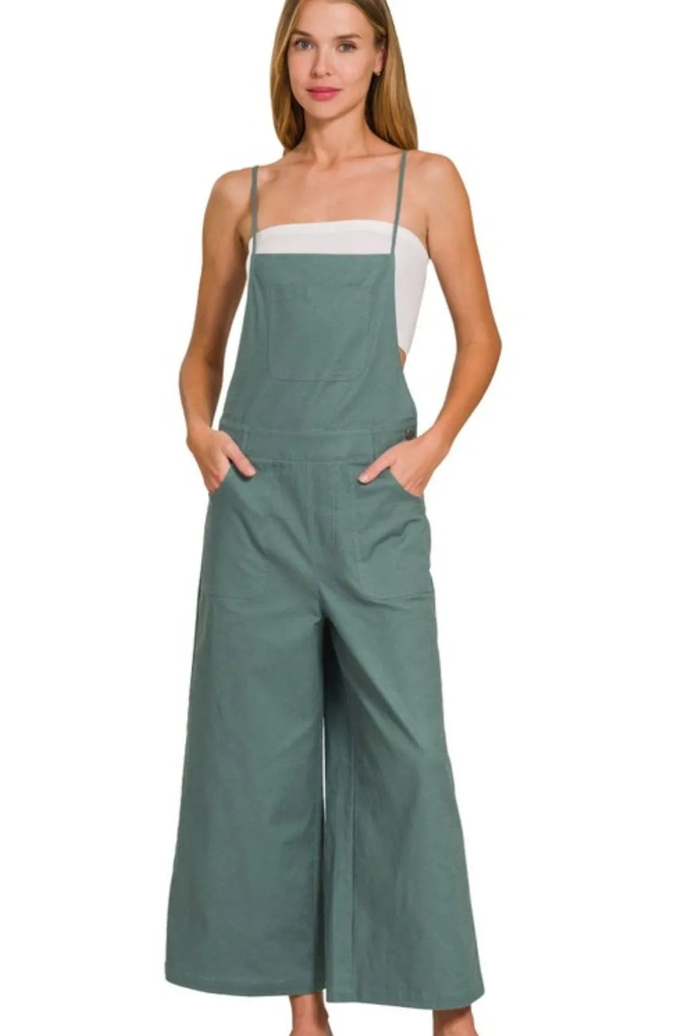 Get trendy with Woven Spaghetti Strap Overalls - Jumpsuit available at Styles Code. Grab yours today!