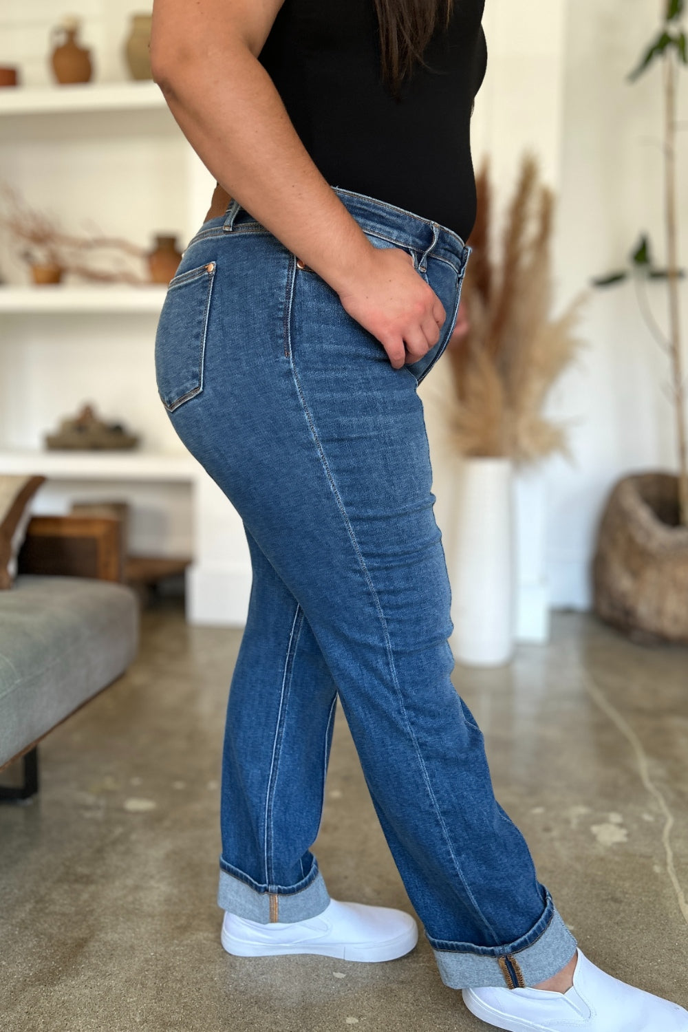 Get trendy with Full Size High Waist Straight Jeans - Plus Size available at Styles Code. Grab yours today!