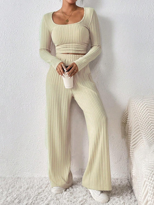 Get trendy with Scoop Neck Long Sleeve Top and Pants Set - Two Piece Sets available at Styles Code. Grab yours today!