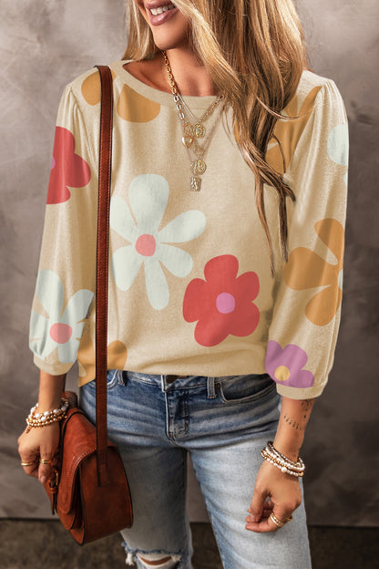 Get trendy with Flower Round Neck Long Sleeve Blouse - Blouse available at Styles Code. Grab yours today!