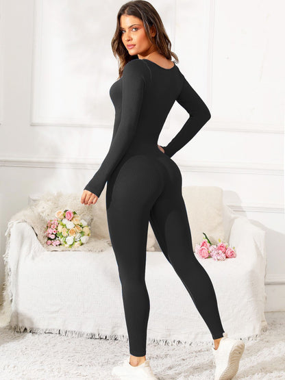 Get trendy with Scoop Neck Long Sleeve Active Jumpsuit - Activewear available at Styles Code. Grab yours today!