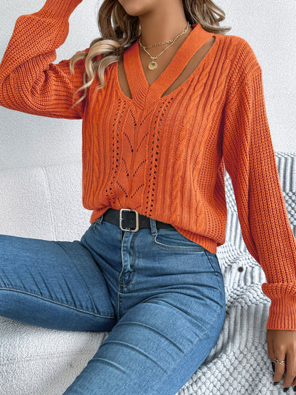 Get trendy with Cutout V-Neck Long Sleeve Sweater -  available at Styles Code. Grab yours today!