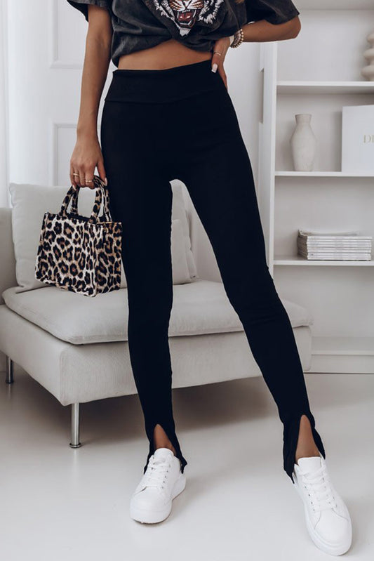 Get trendy with High Waist Ribbed Slit Leggings - Leggings available at Styles Code. Grab yours today!