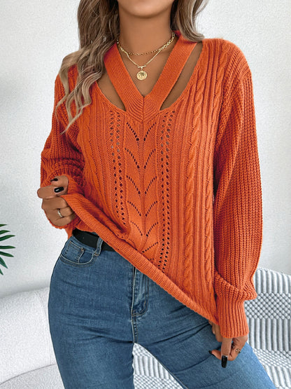 Get trendy with Cutout V-Neck Long Sleeve Sweater -  available at Styles Code. Grab yours today!