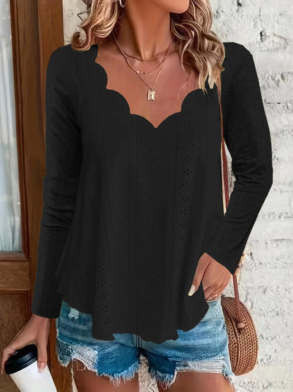 Get trendy with Eyelet Long Sleeve Blouse - Blouse available at Styles Code. Grab yours today!