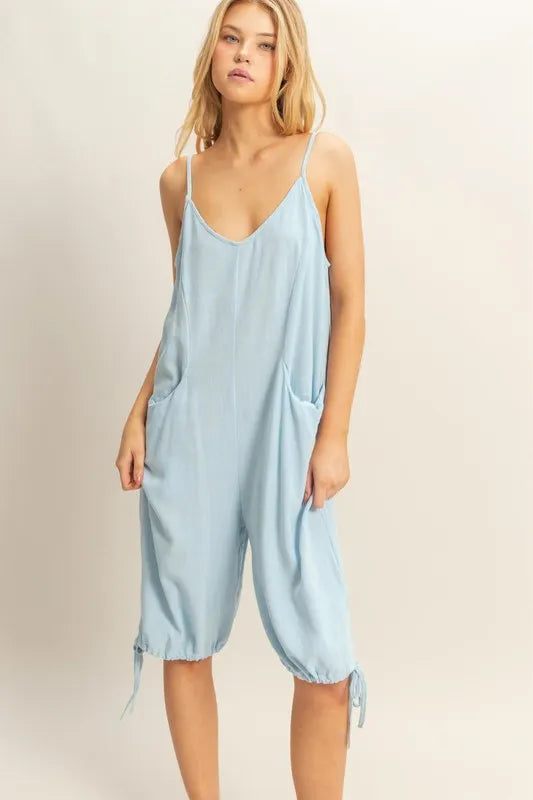 Get trendy with V-Neck Detail Hem Romper - Jumpsuit available at Styles Code. Grab yours today!